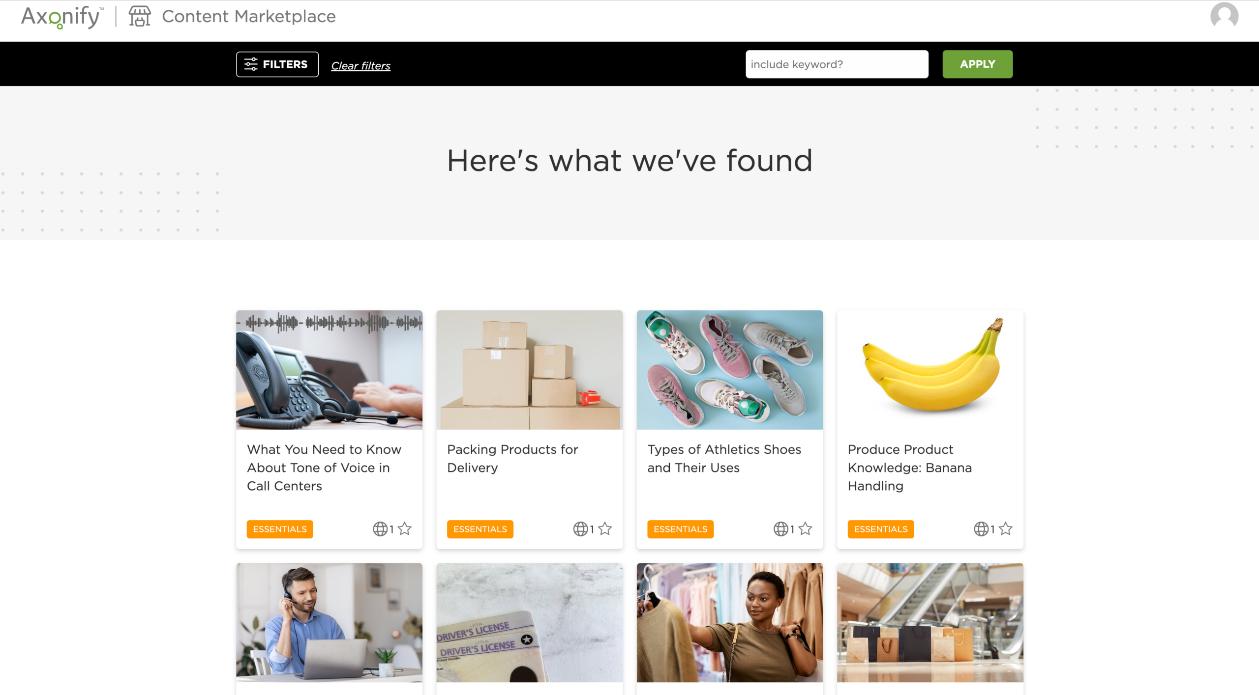 Screenshot of Axonify's Content Marketplace