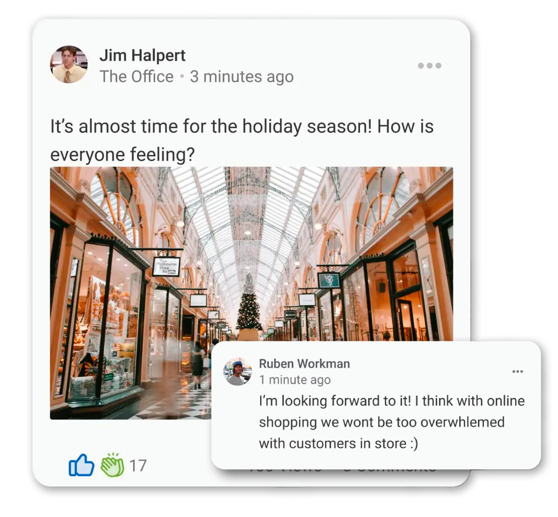 Screenshot of replies and responses to a post in Axonify Communications
