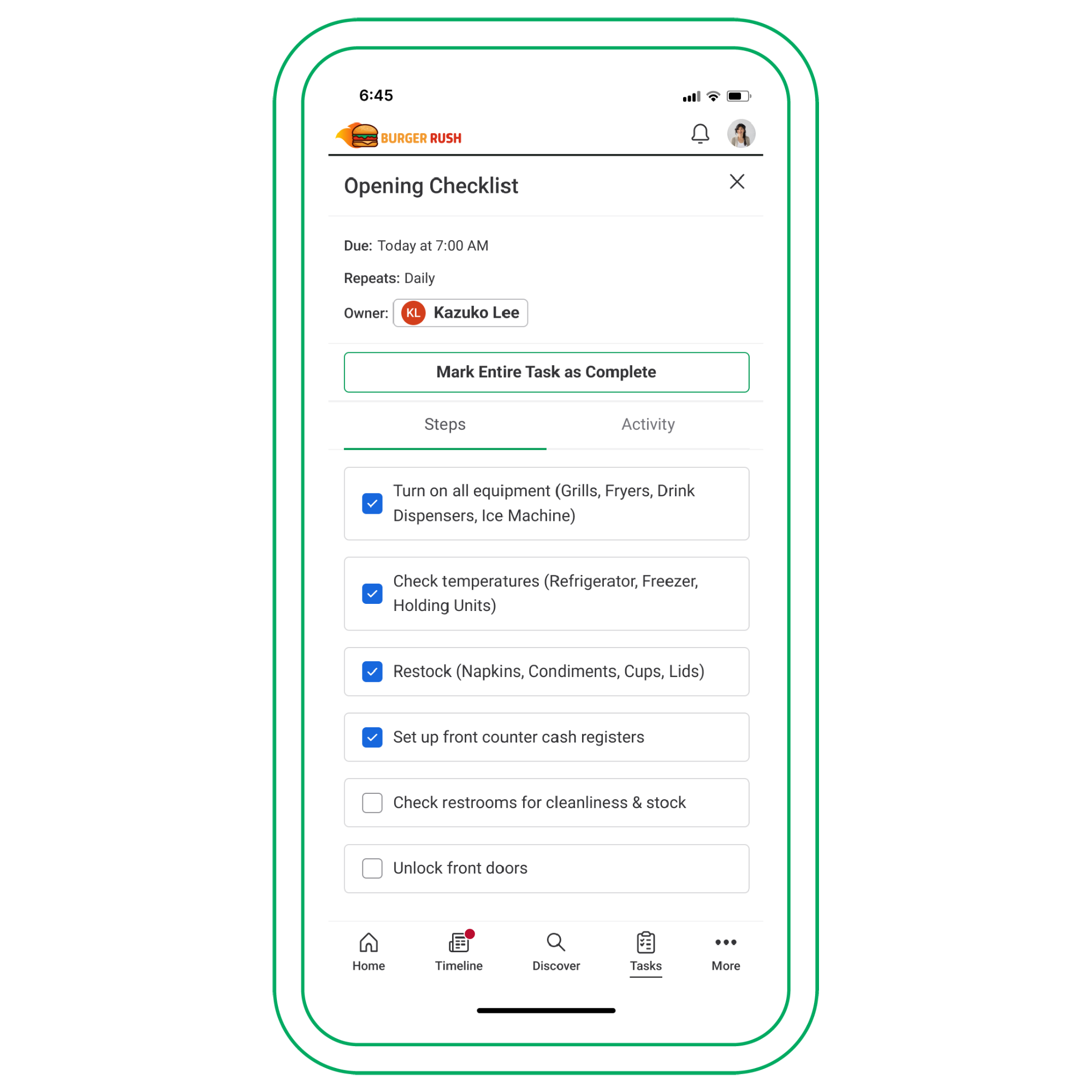 Screenshot of task steps in Axonify